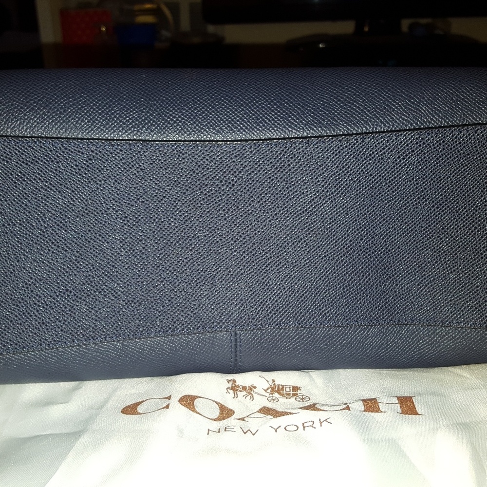 Large Leather Navy Double Zipper Coach Bag